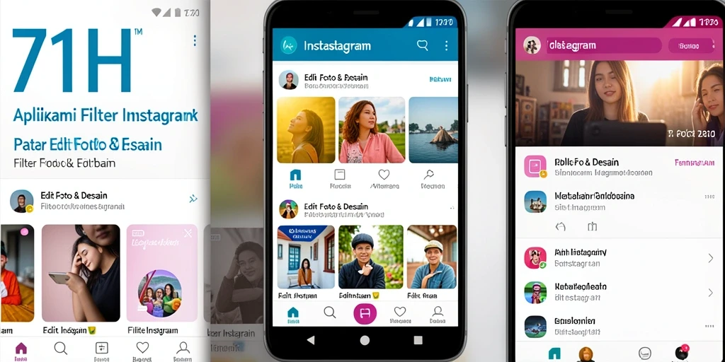 Tampilan antarmuka aplikasi 71H dengan berbagai pilihan filter Instagram.